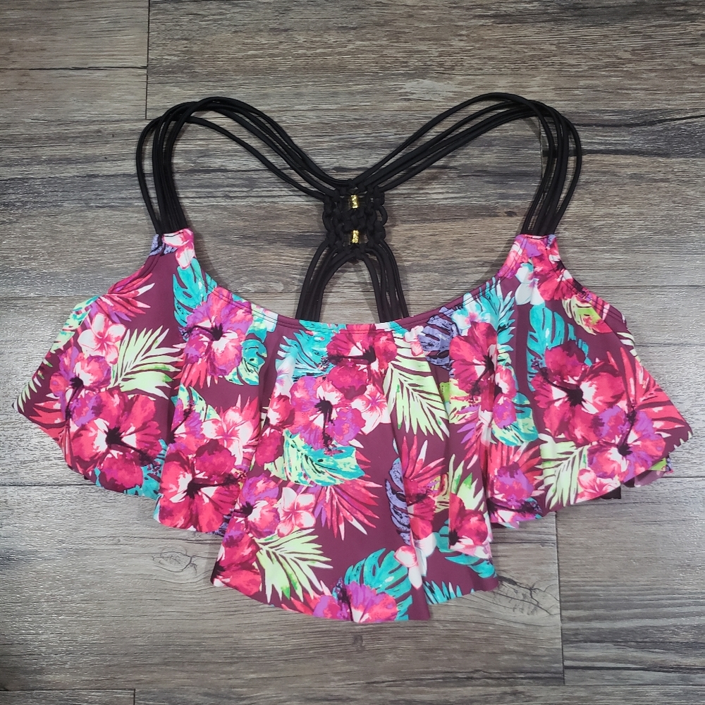 So Bikini Top Size 2X Romantic Flounce Swim Bikini Top Pink